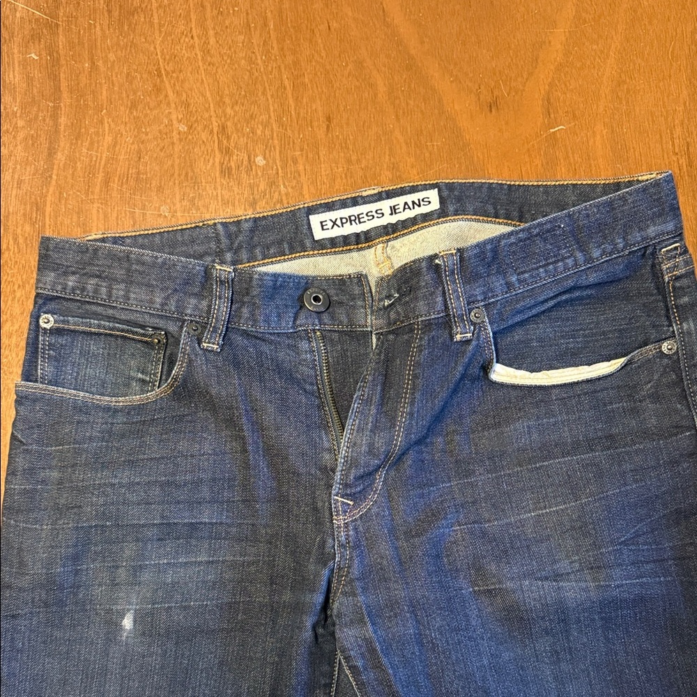 Express Men's Dark Blue Slim Fit, Straight Leg Jeans